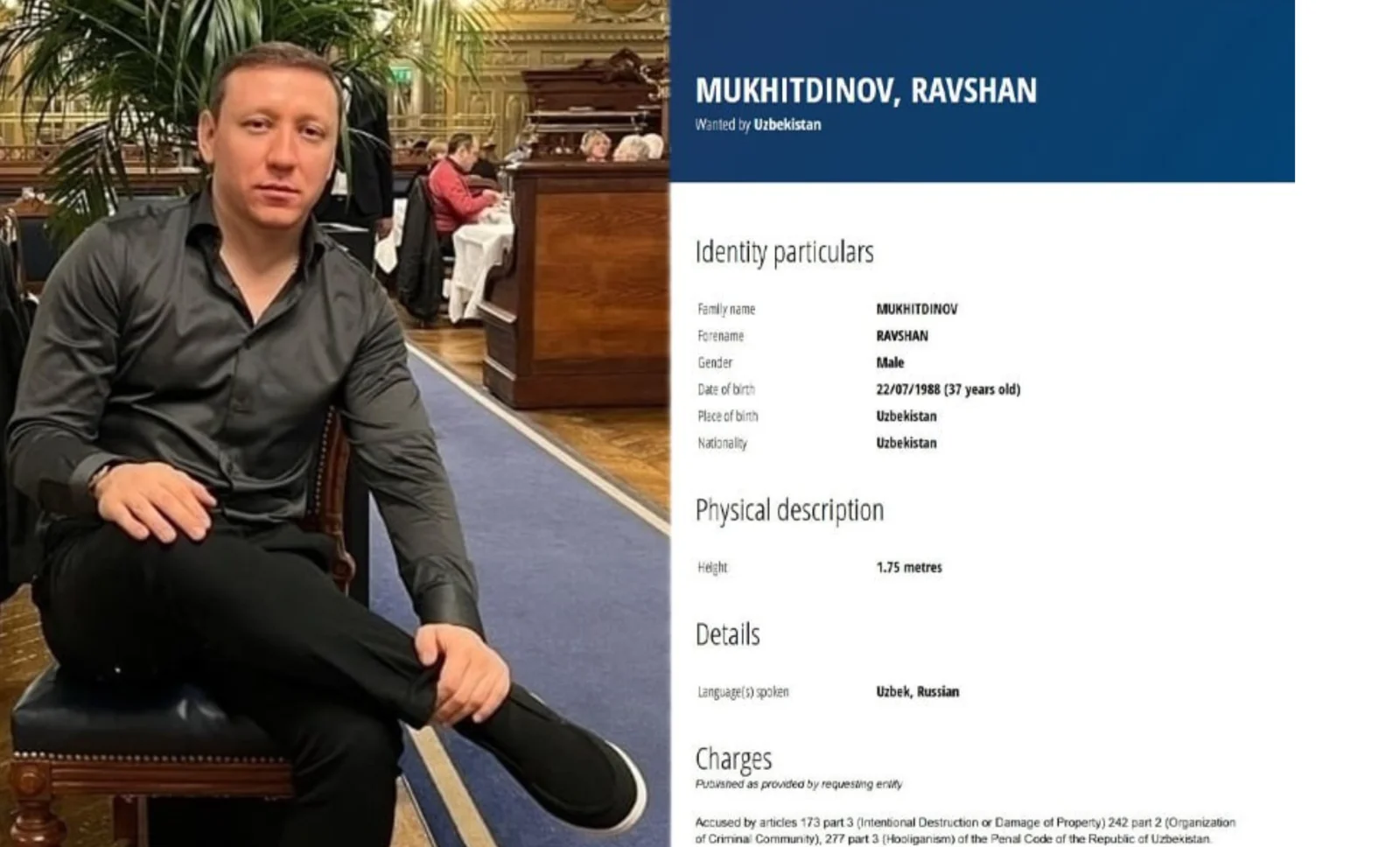 Interpol Ravshan Muhitdinovni qidiruvga chiqardi