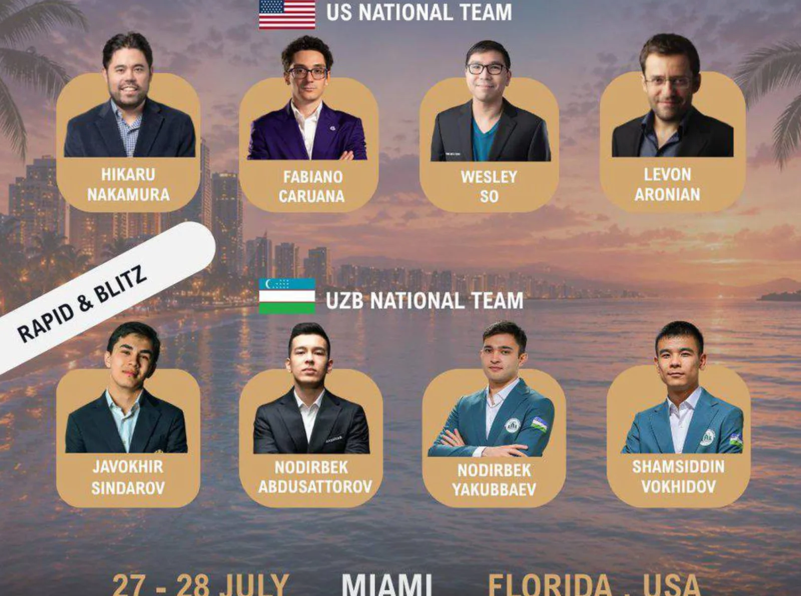 Майамида АҚШ ва Ўзбекистон шахмат дуэли ўтказилади