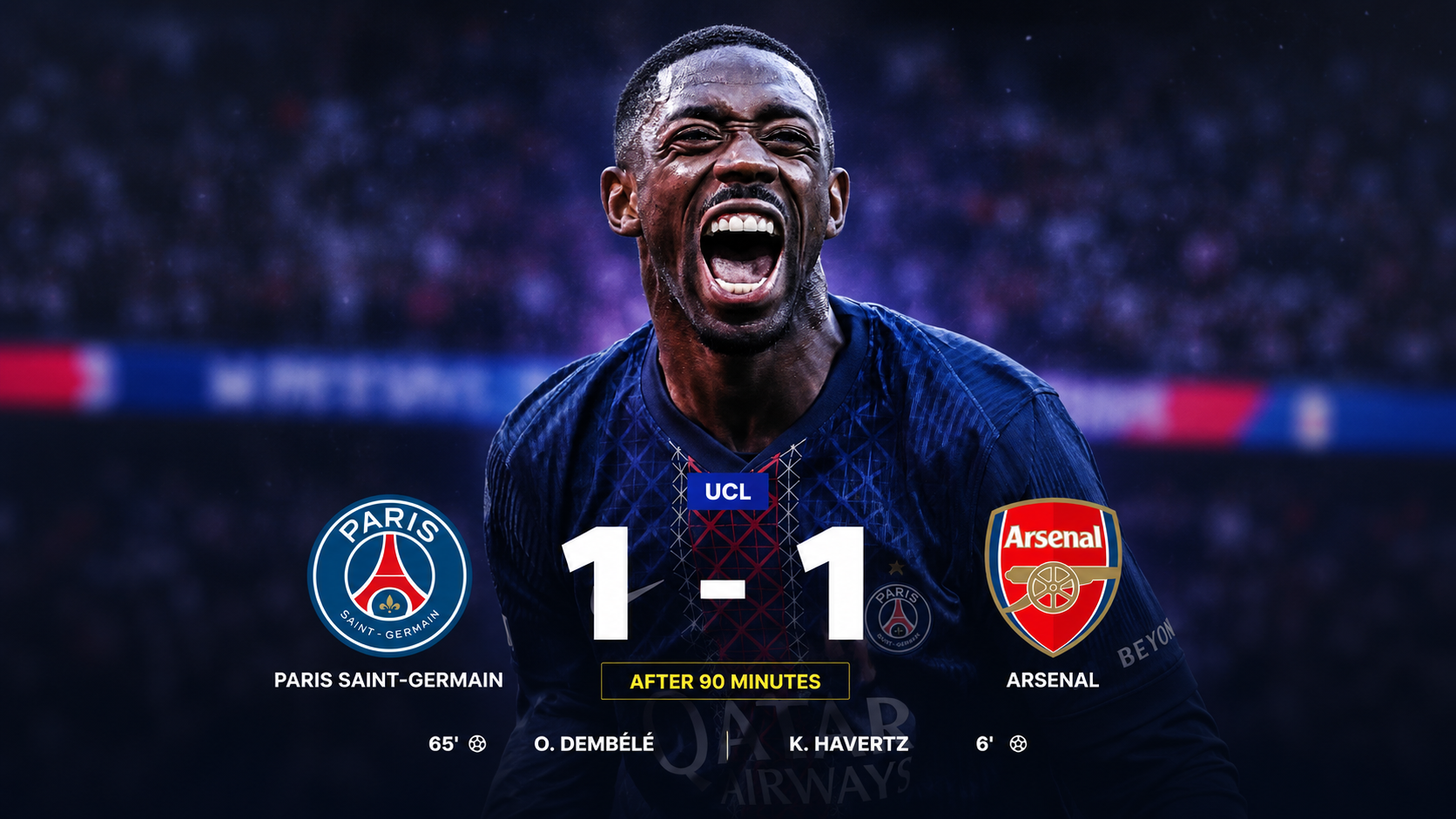 PSZ va Arsenal o'rtasidagi 1:1 hisobi qayd etilgan futbol o'yini natijasi.