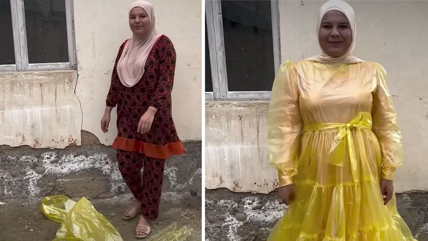 Chiqindidan san’at: qopdan tikilgan libos hayratga soldi
