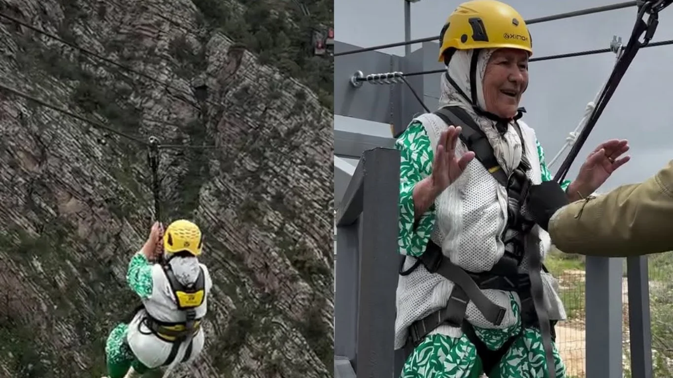 83 yaşındaki teyze zipline yaparak herkesi şaşırttı