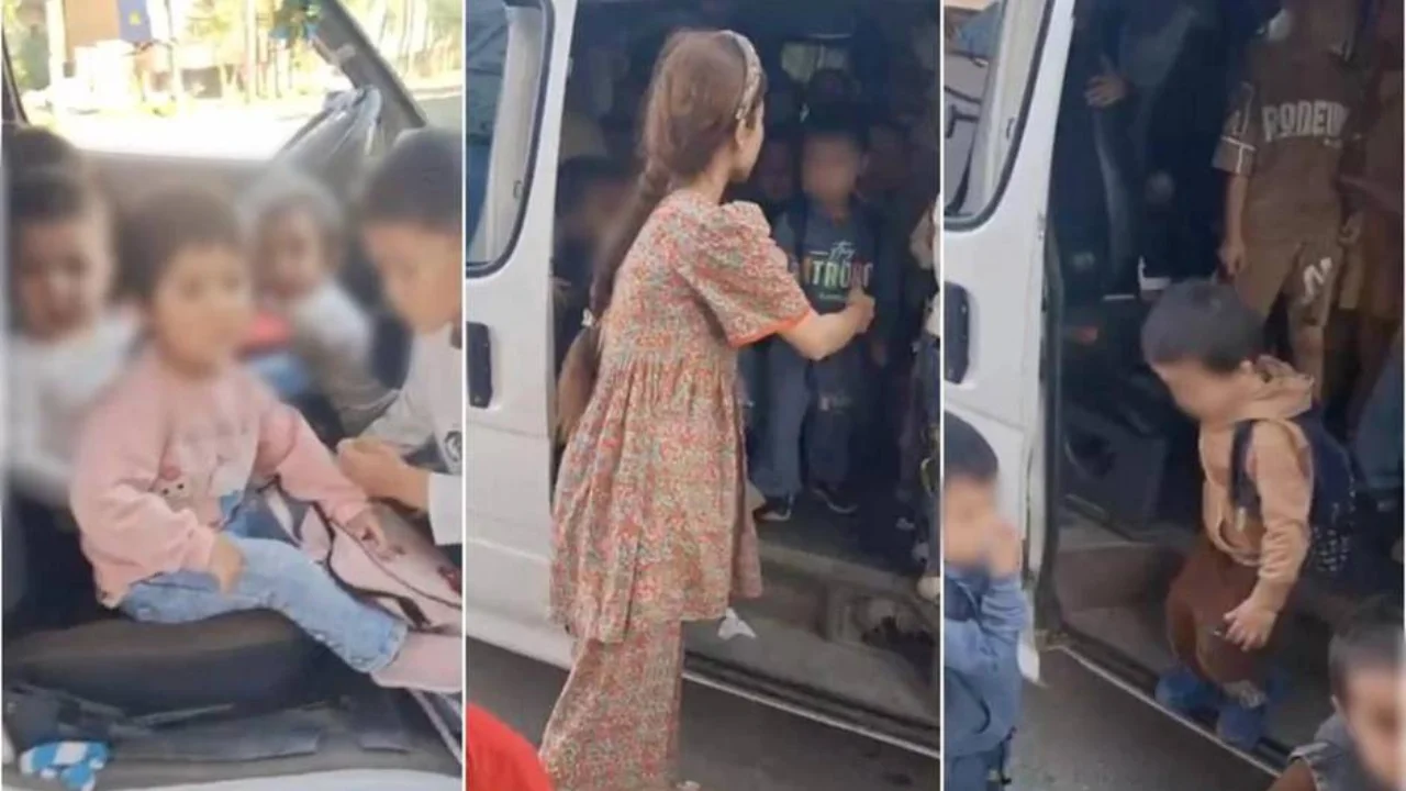58 children packed into a minibus in Andijan