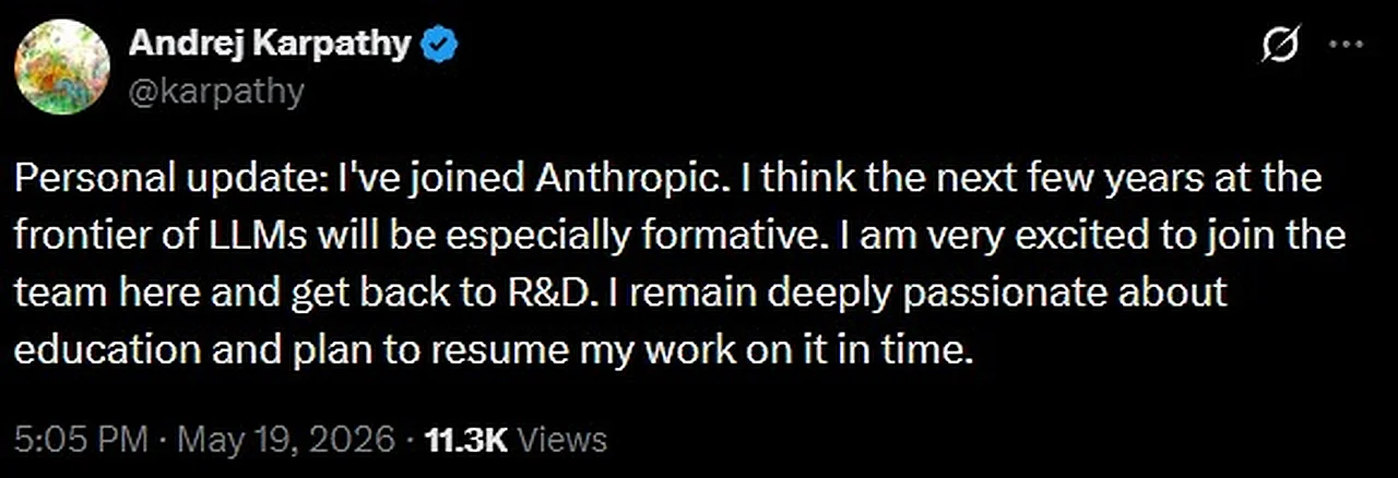 Transferencia sensacional en el mundo de la IA: Andrej Karpathy se une a Anthropic
