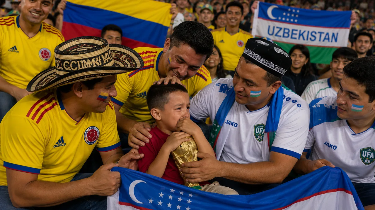 Colombian Fans Support Crying Uzbek Boy