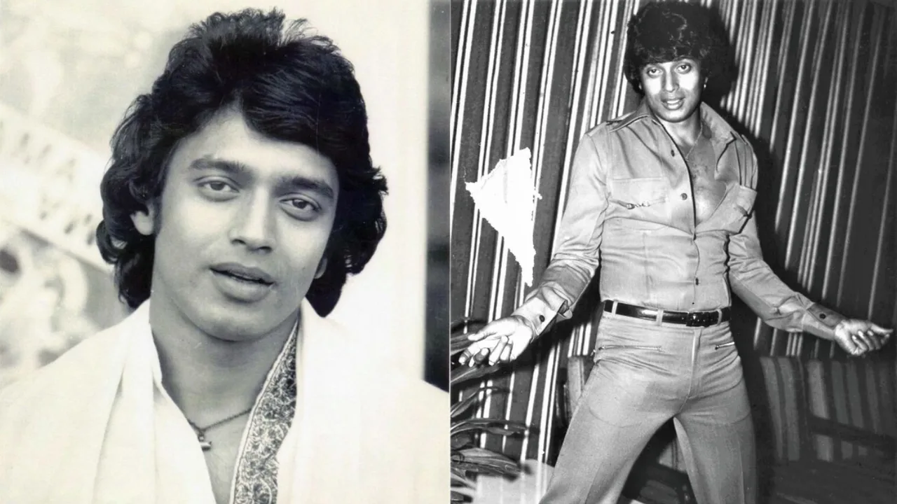Hindistonlik aktyor Mithun Chakrabortining yoshlik paytidagi oq-qora suratlari.