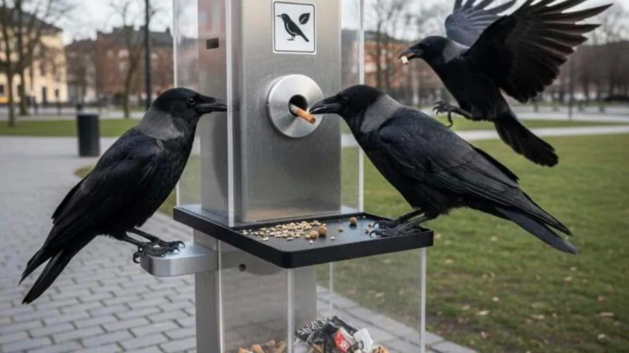 Crows "Go to Work": Cleaning Streets for Rewards