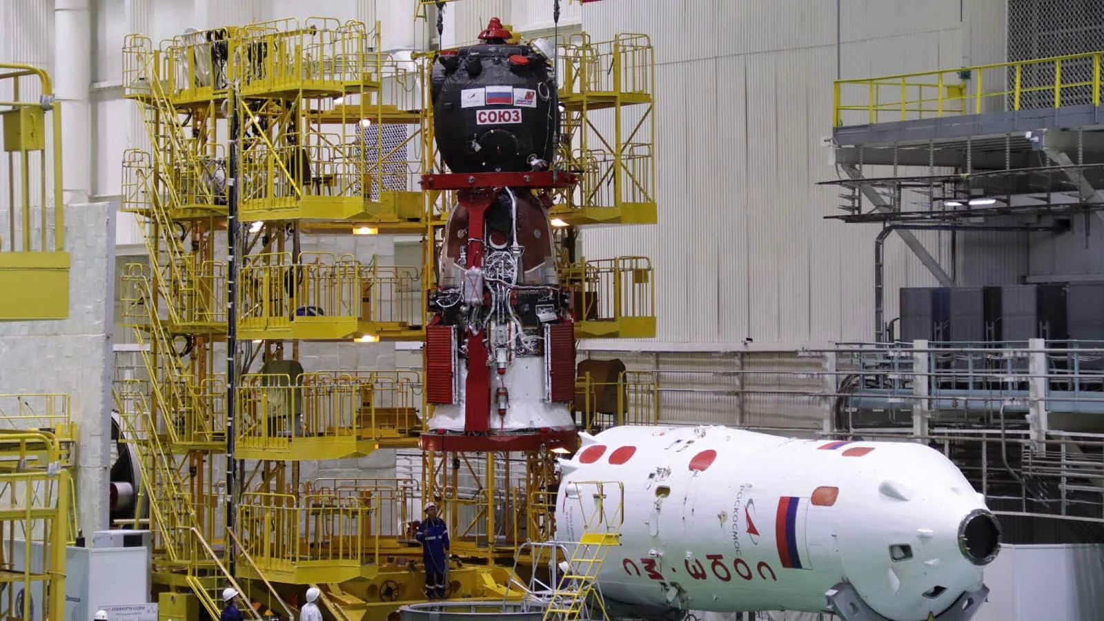 Soyuz MS-29 spacecraft undergoes leak testing at Baikonur
