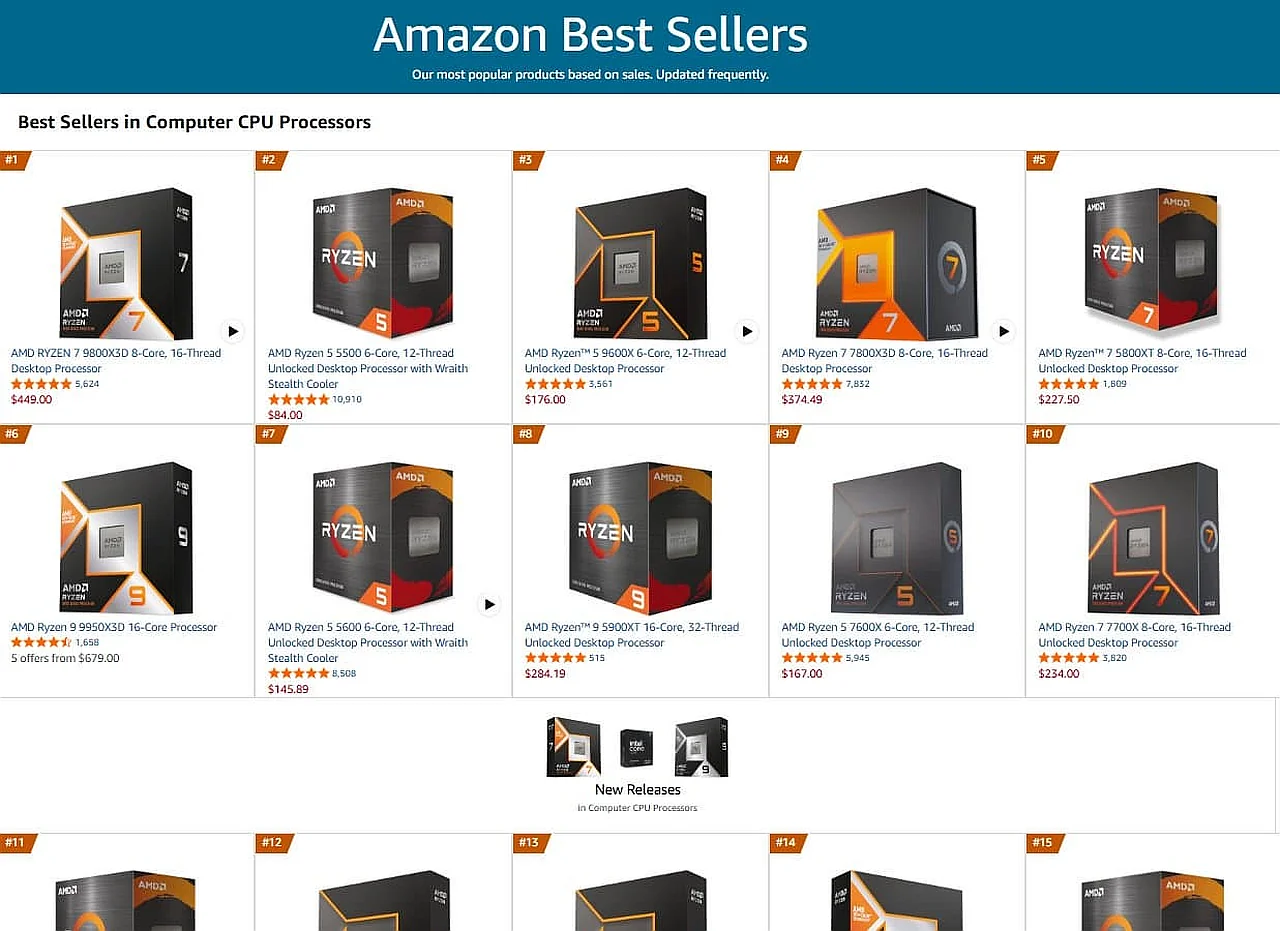 Intel perd-il le marché : AMD occupe entièrement le top 15 d'Amazon
