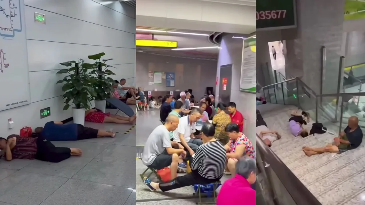 People escaping heat in China are resting by lying down in the metro
