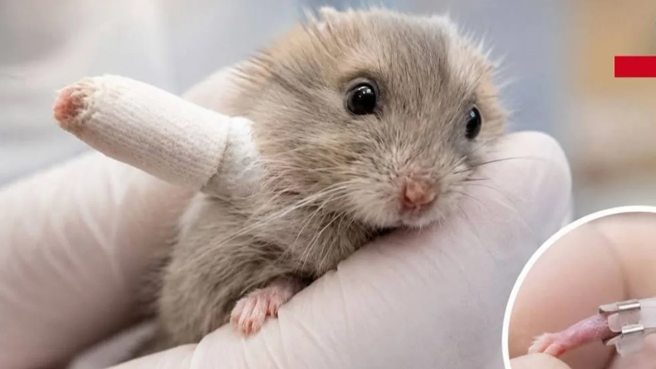 One of the World's Smallest Casts Applied to a Tiny Hamster's Broken Paw