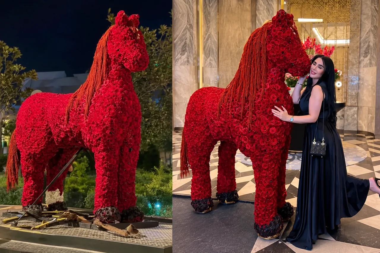 A $5,000 flower-crafted horse gifted to a blogger creates a stir (video)