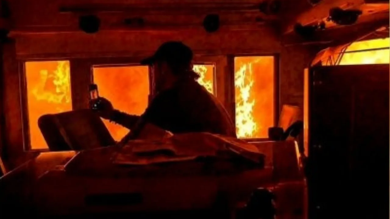 Freight train trapped in flames in Canada