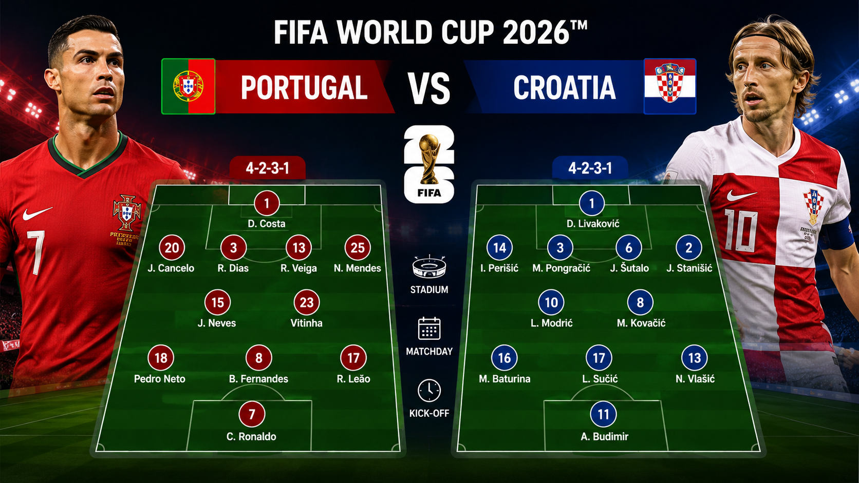 Starting Lineups Announced for Portugal and Croatia