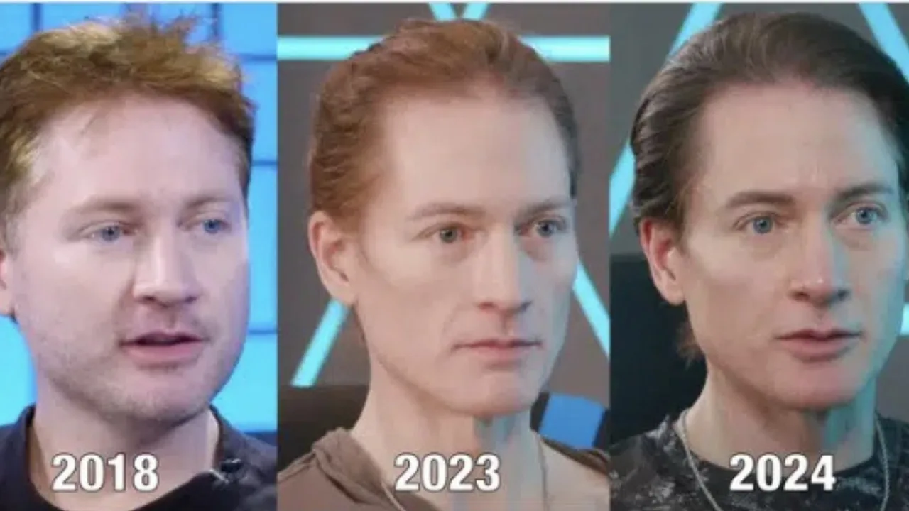 Brayan Jonsonning 2018, 2023 va 2024-yillardagi tashqi ko‘rinishi o‘zgarishi.