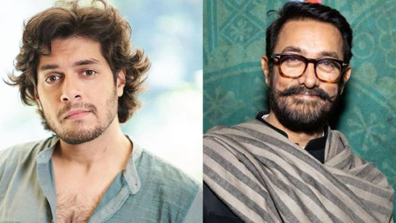 Junaid Khan va Aamir Khan yonma-yon portretlarda tasvirlangan.