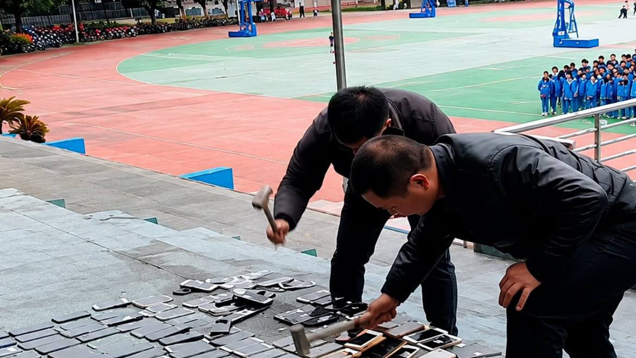 Xitoyda o‘quvchilardan olib qo‘yilgan yuzlab smartfon bolg‘a bilan sindirildi