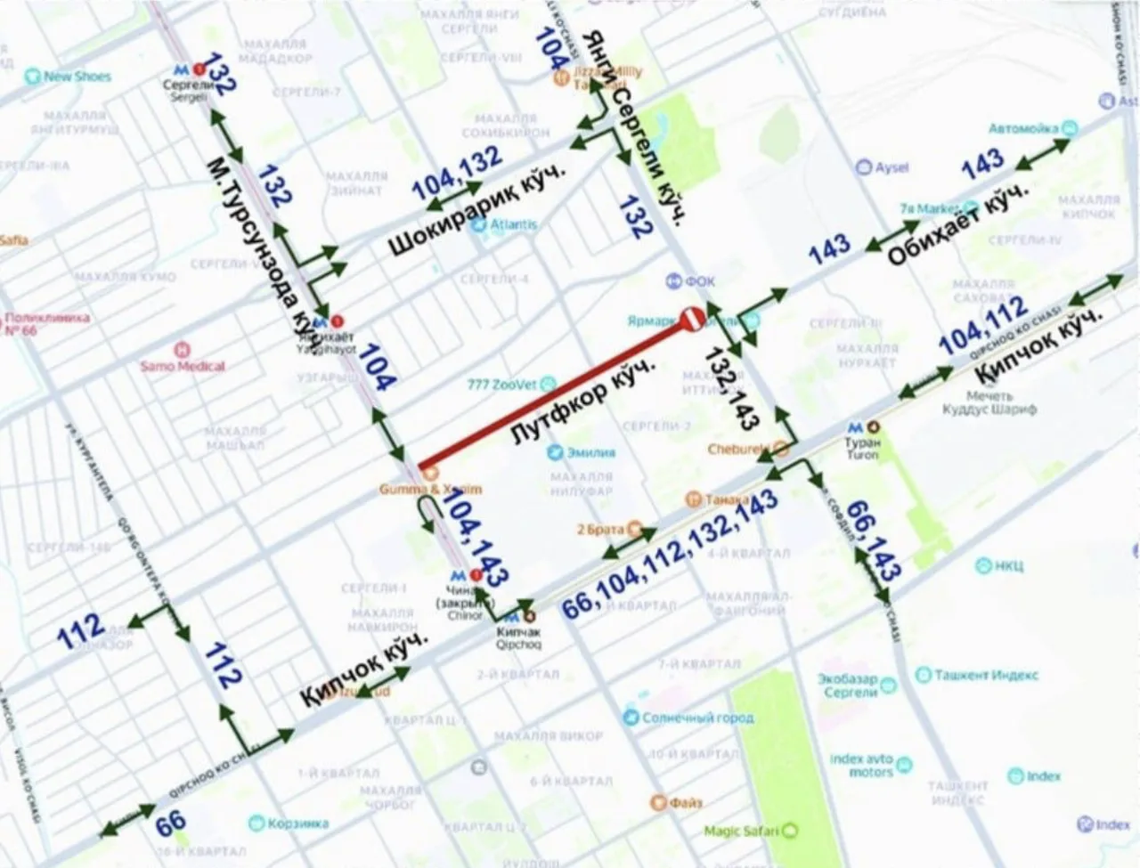 Five bus routes temporarily changed in Sergeli