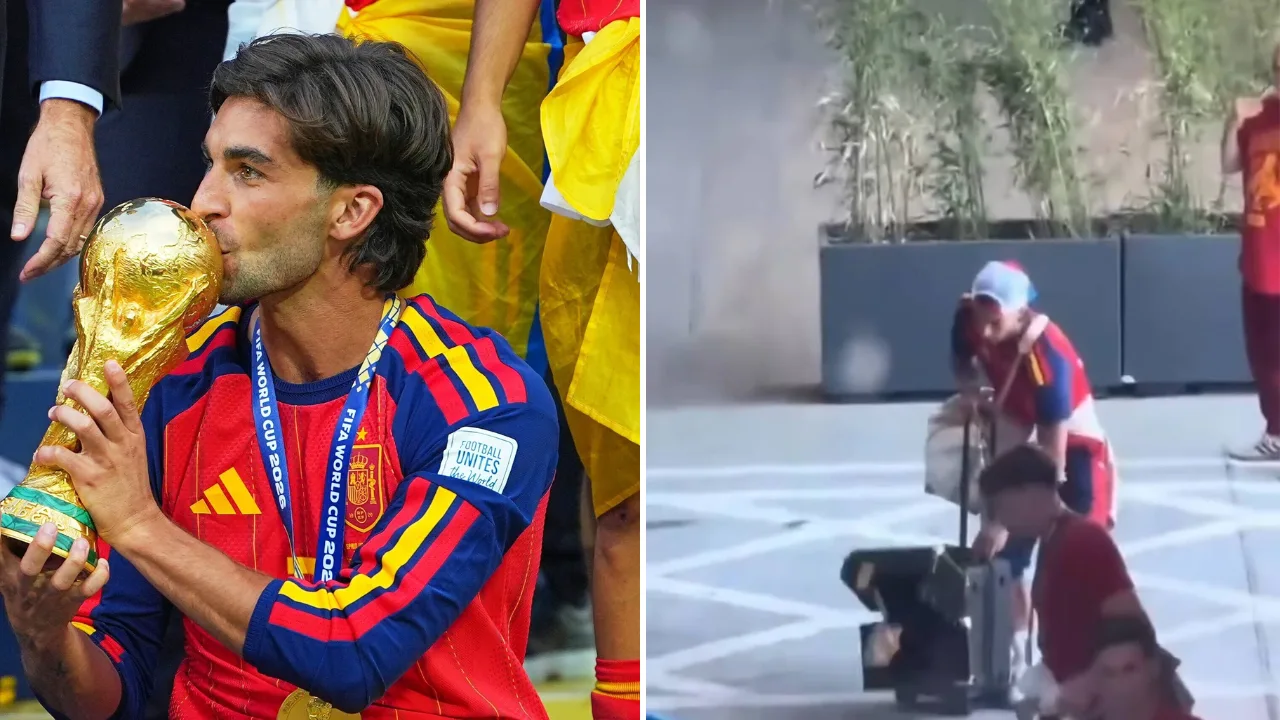 Ferran Torres lässt Nachbildung des Weltpokals fallen