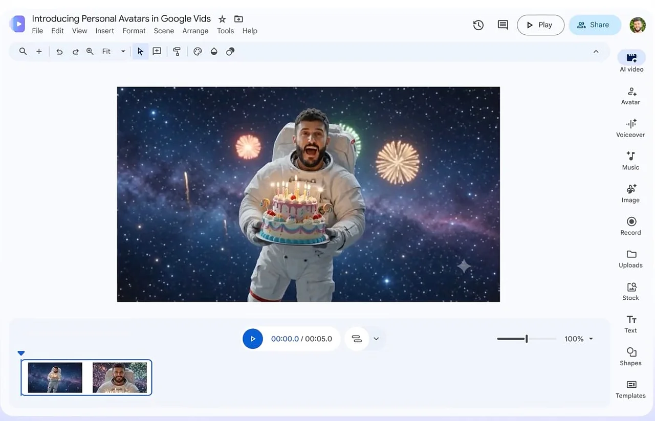 Google Vids erstellt einen digitalen Avatar des Nutzers mithilfe von KI