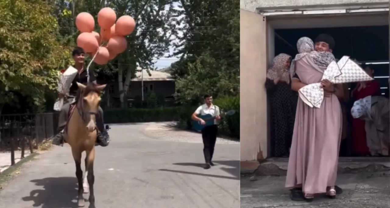 A Son Arrived on Horseback to Delight His Mother