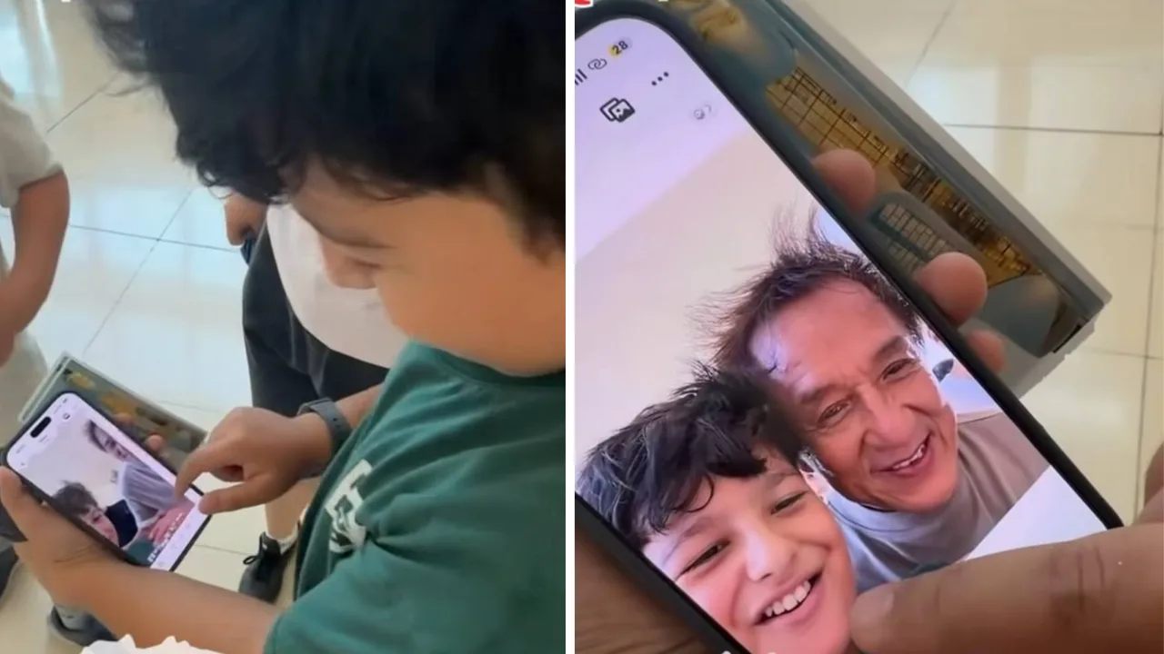 A boy’s photo with Jackie Chan without artificial intelligence sparks widespread interest online! (video)