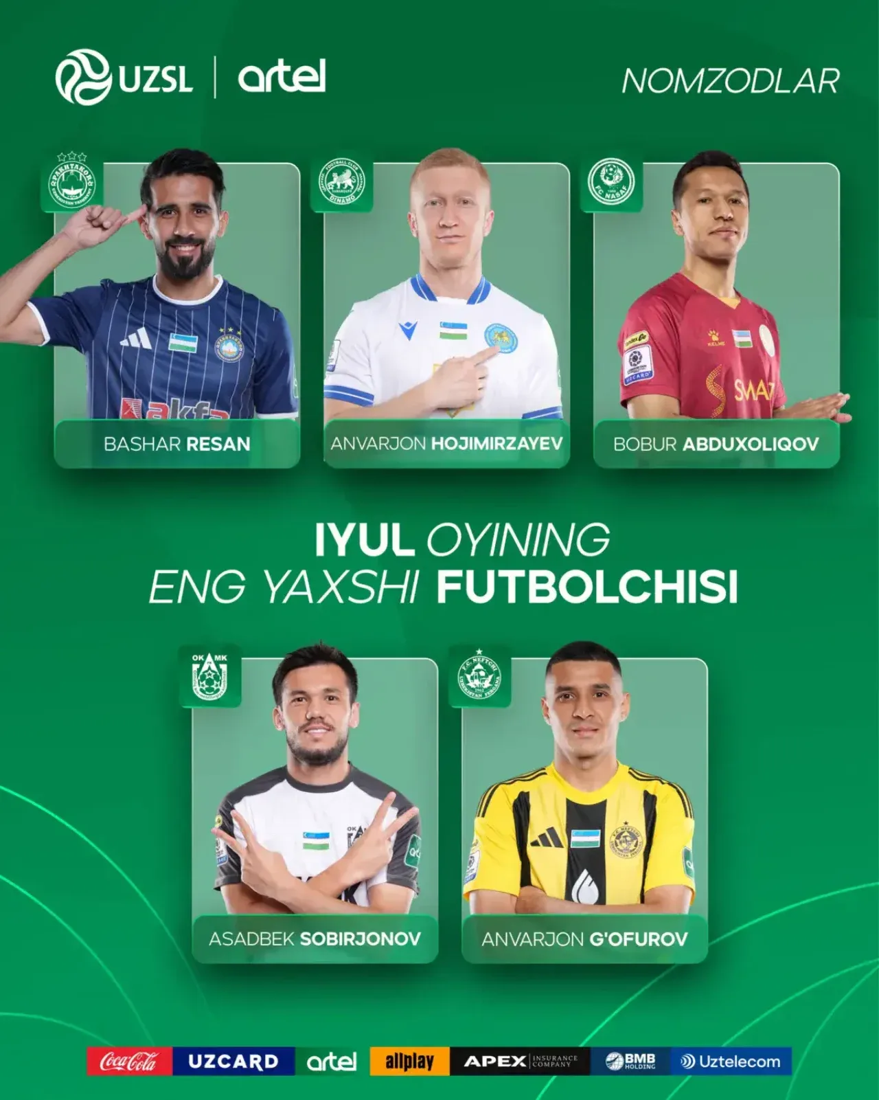 Superligada iyul oyi yulduzi kim? Beshlik e’lon qilindi