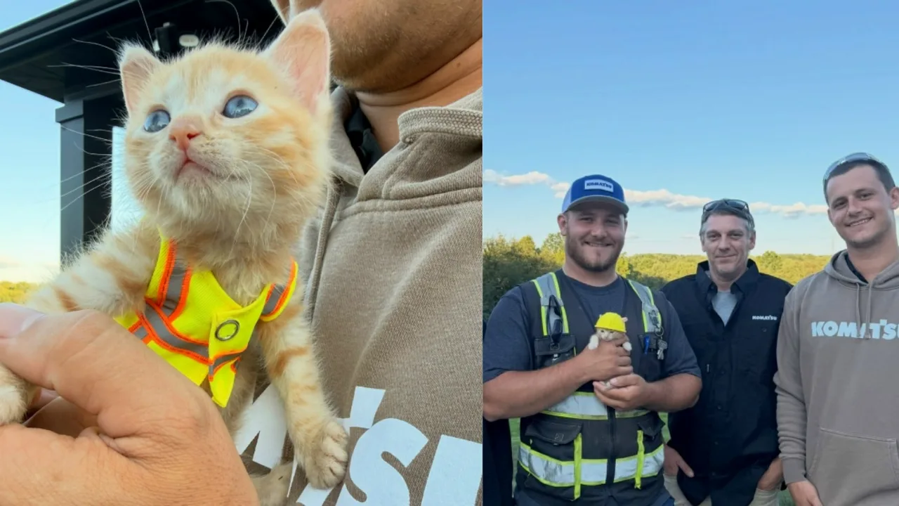Kitten found in excavator becomes a construction 'employee'