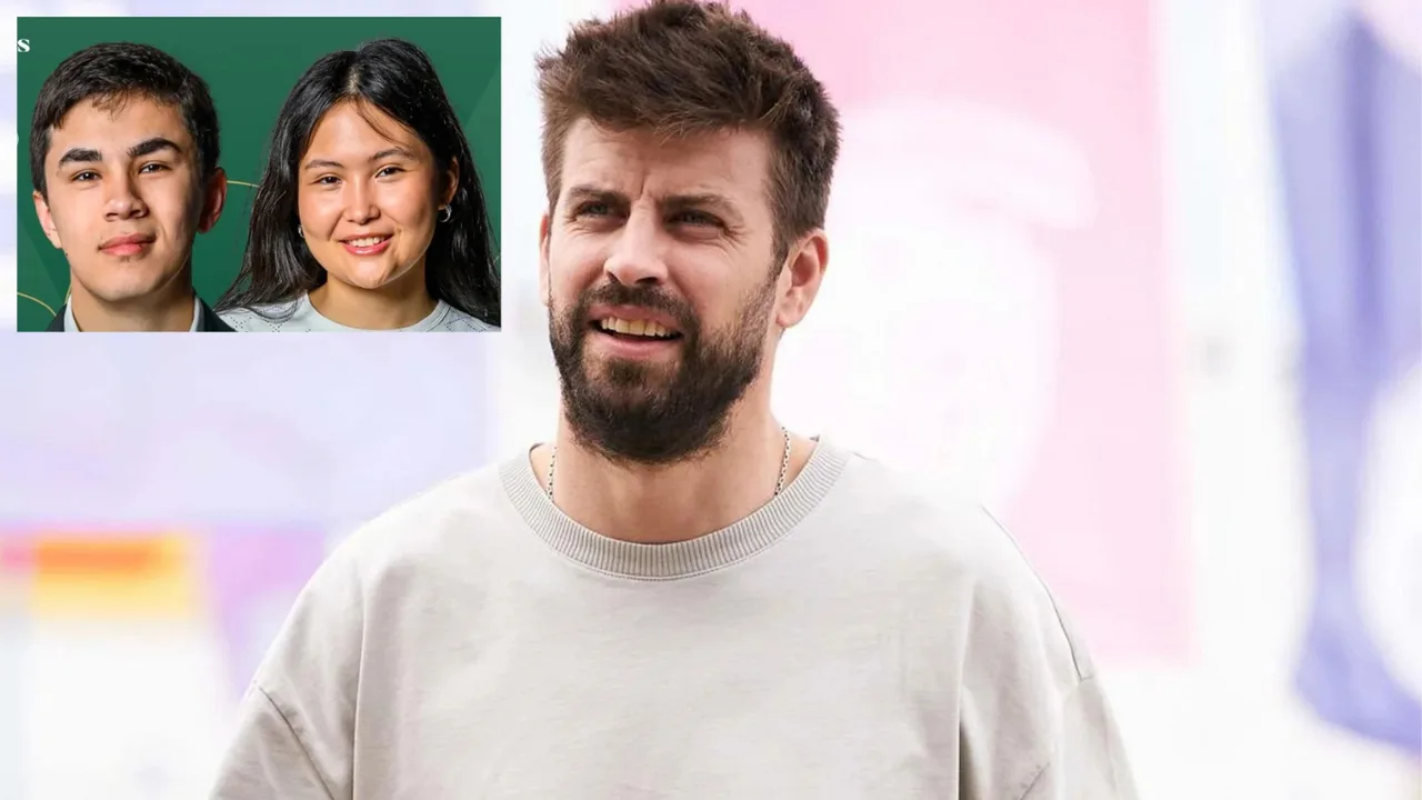 Gerard Pique congratulates the team of Javokhir Sindarov and Bibisora Assaubayeva