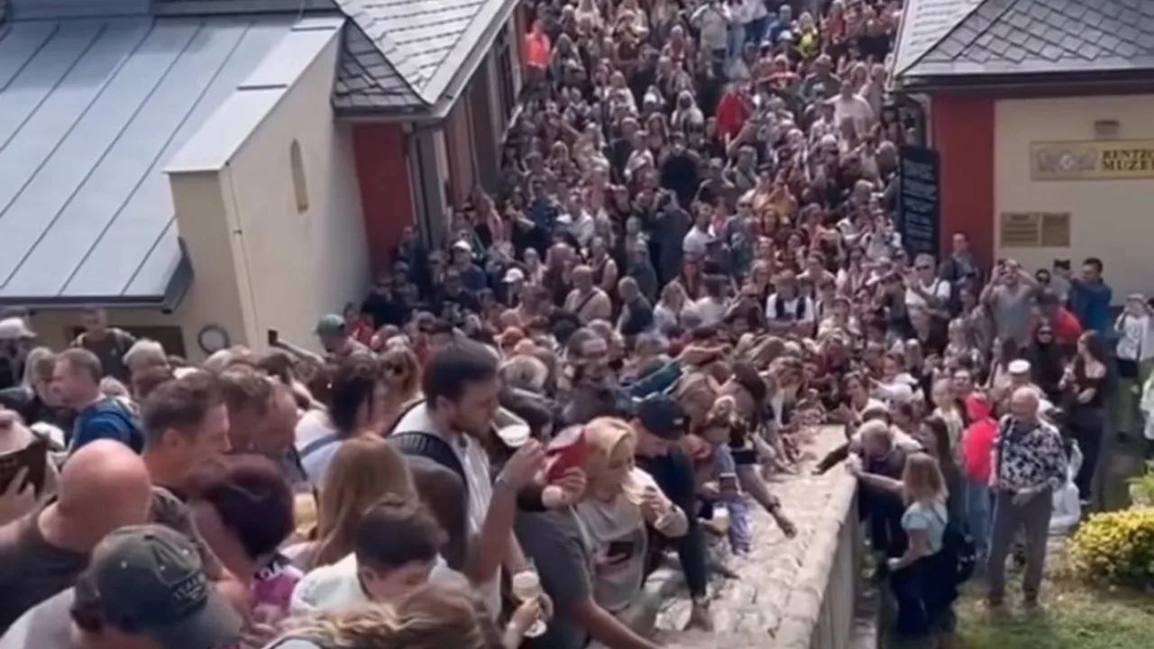 Unusual spectacle in Czechia: 300 liters of wine poured down the stairs