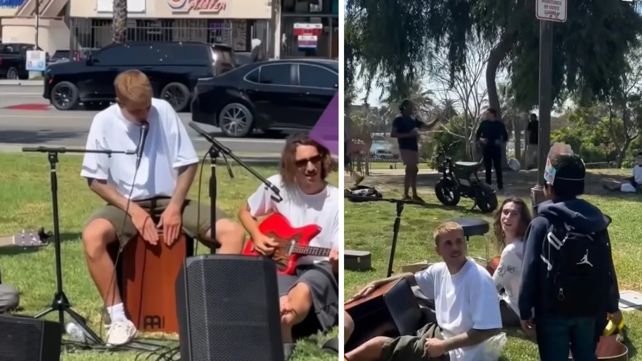 Жастин Бибер боғда мухлисларига кутилмаган жонли концерт берди (видео)