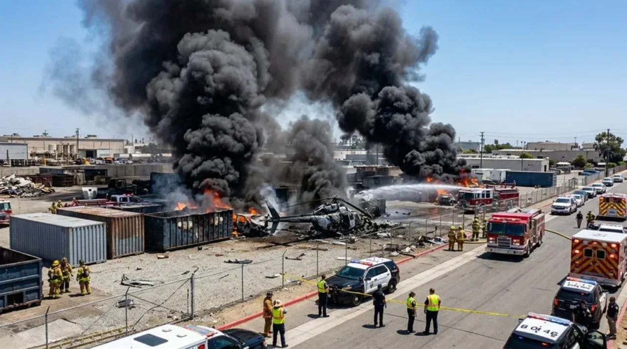 Helicopter rushing to cover car accident crashes into parking lot in Los Angeles (video)