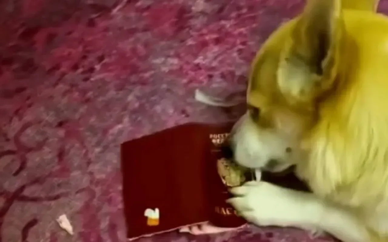 Corgi frisst den Reisepass seines Besitzers