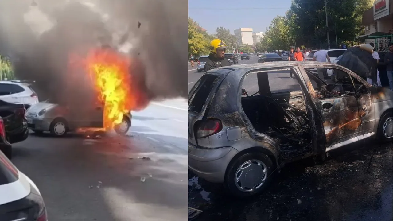 В Ташкенте сгорел автомобиль Matiz