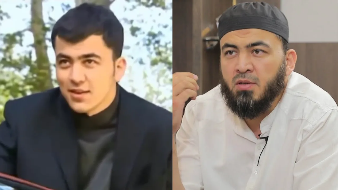 Kollajda qora kiyimdagi yosh yigit va oq ko‘ylakli soqolli erkak tasvirlangan.