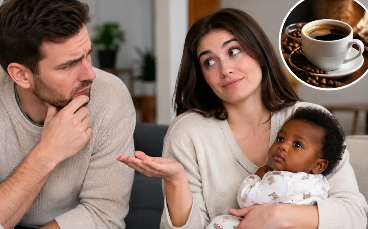 Woman blames husband's heavy coffee drinking for their child being born with dark skin