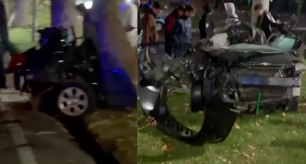 Horrific accident in Tashkent: High-speed Gentra hits a tree and splits in two