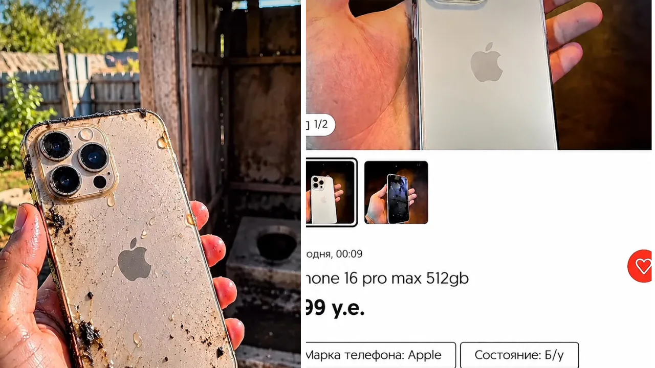 Ғайриоддий эълон: Ўзбекистонда ҳожатхонага тушиб кетган iPhone 16 Pro Max сотувга қўйилди