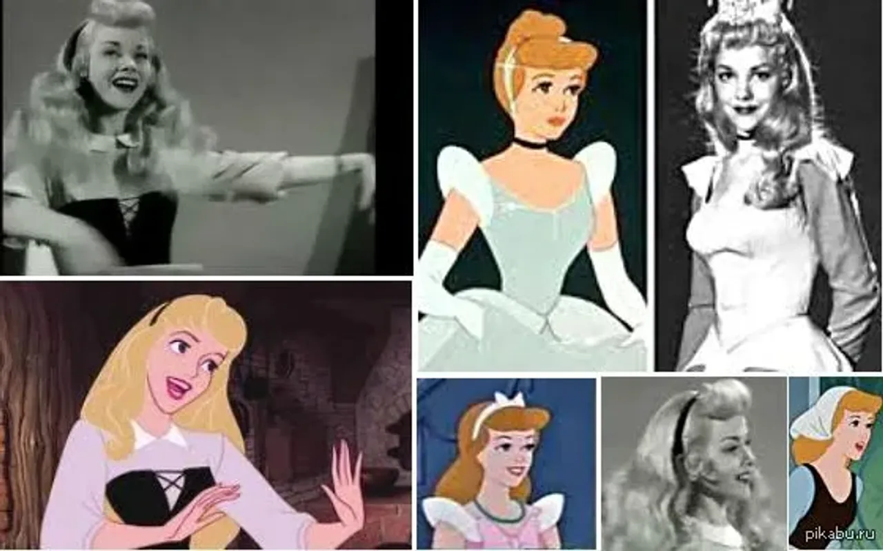 A collage featuring Disney princesses and their live-action prototypes.