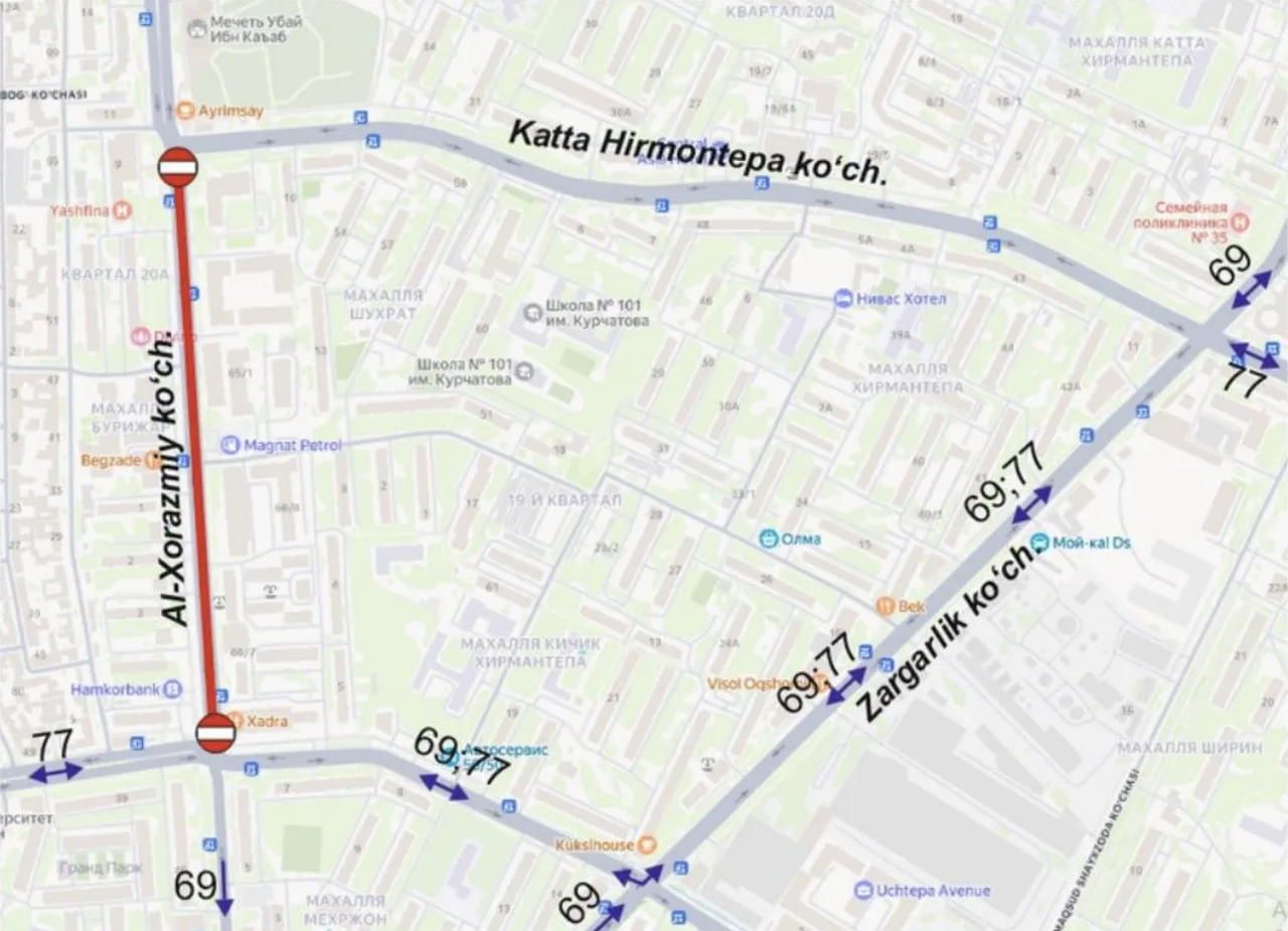 Movement of buses No. 69 and No. 77 temporarily changes in Chilanzar