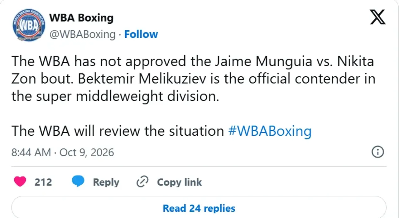 WBA does not approve championship bout between Munguia and Nikita Zon