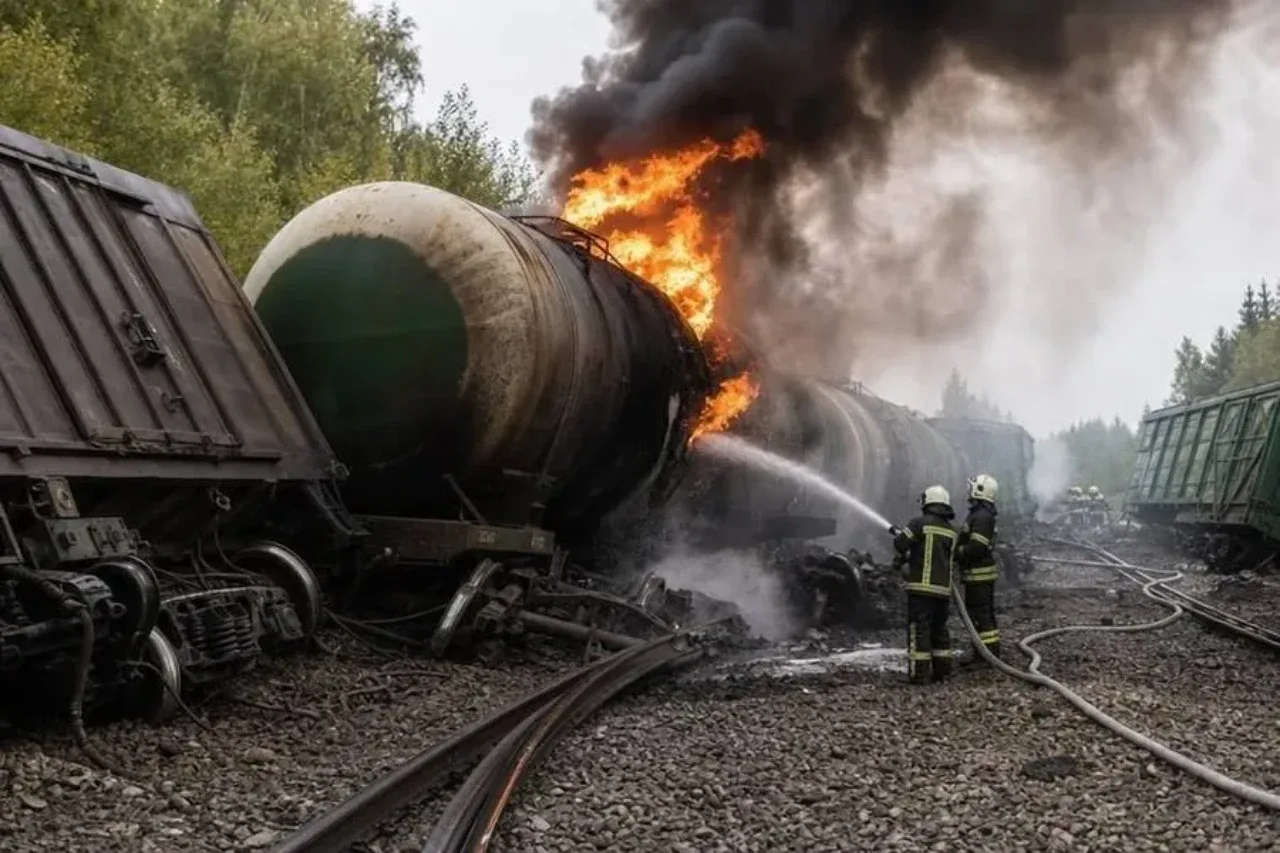 Major railway accident in Russia: 20 cars derail, 7 cisterns catch fire