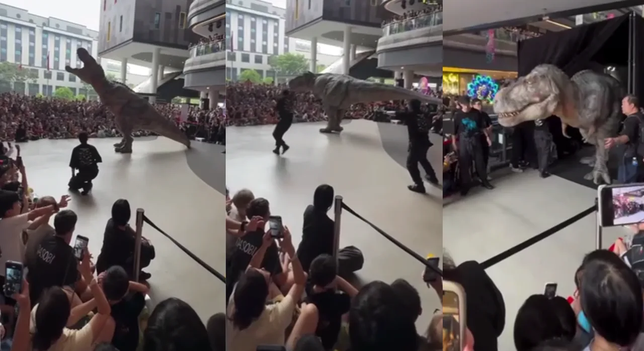 Lebensechter Tyrannosaurus: Spektakuläre Vorführung in chinesischen Einkaufszentren und Parks (Video)